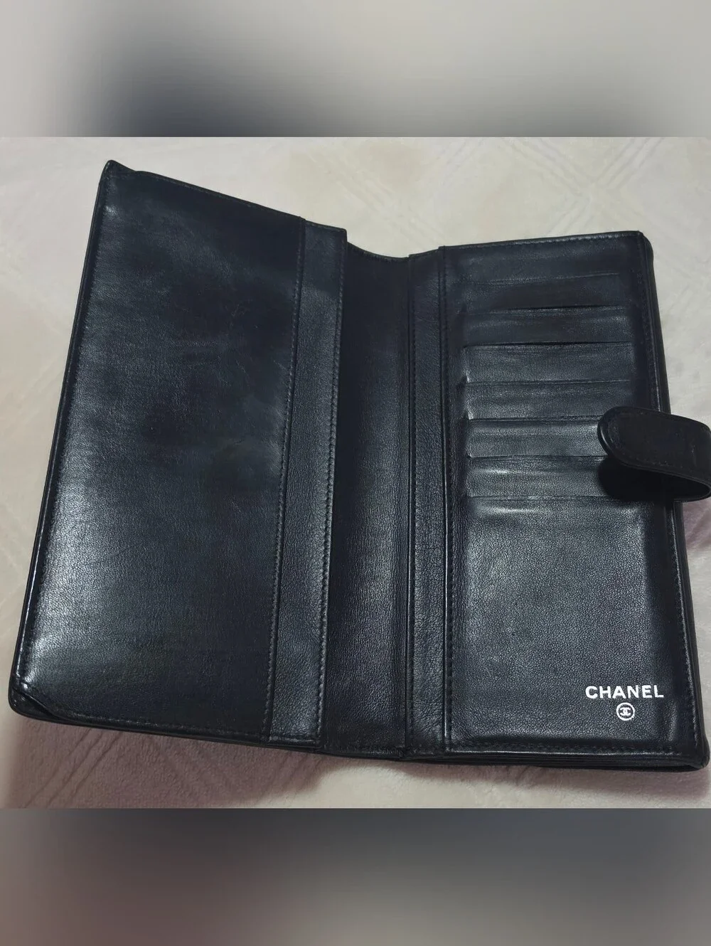 Authentic CHANEL Black  Leather Long Wallet
